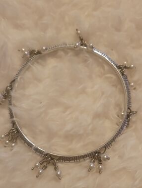 Silver Pearl Brighton Charm Bangle Bracelet - Women Jewelry